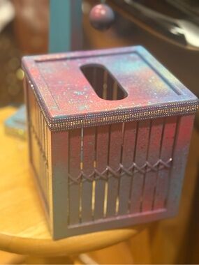 Pastel Ombre Tissue Box Cover-wood-Rhinestone trim accents-FREE GIFT to match!